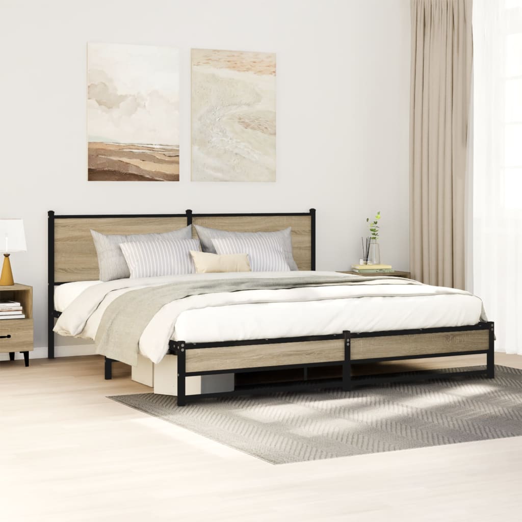 Metal Bed Frame without Mattress Sonoma Oak 160x200 cm