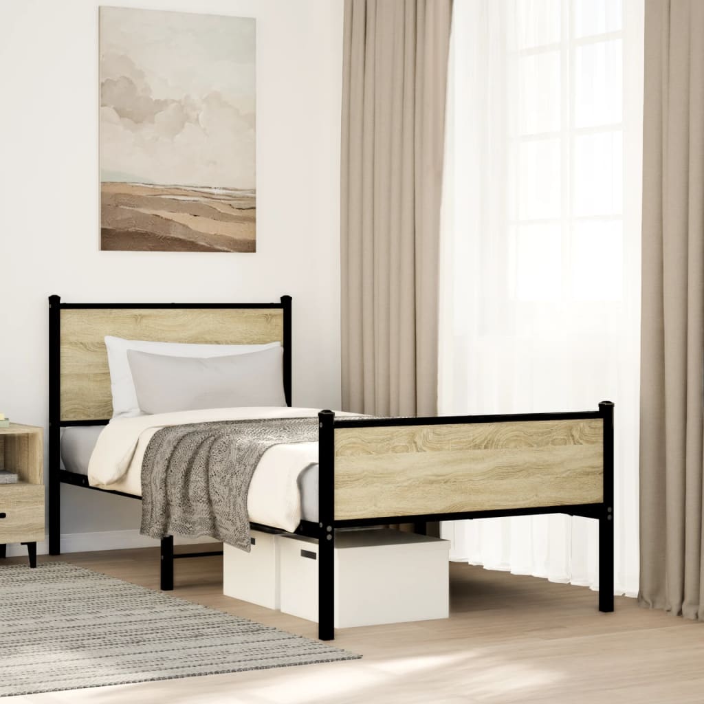 Metal Bed Frame without Mattress Sonoma Oak 90x200 cm