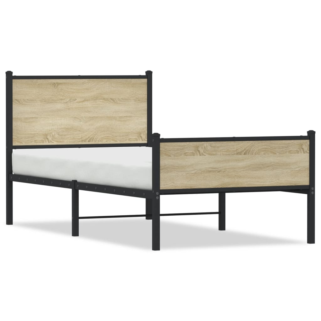 Metal Bed Frame without Mattress Sonoma Oak 100x190 cm