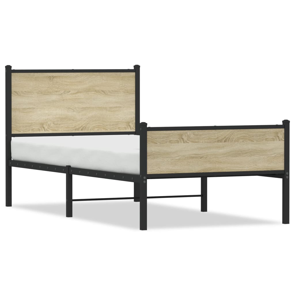Metal Bed Frame without Mattress Sonoma Oak 100x200 cm
