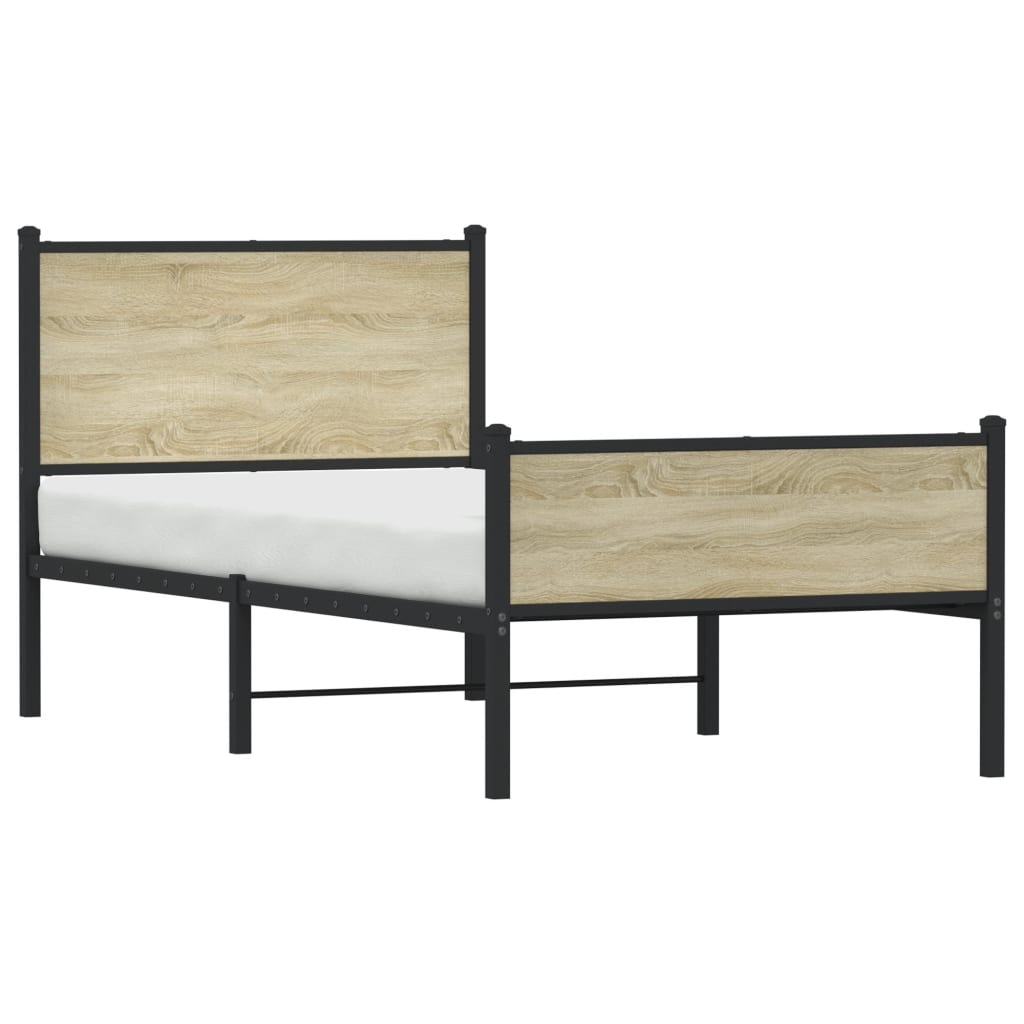 Metal Bed Frame without Mattress Sonoma Oak 100x200 cm