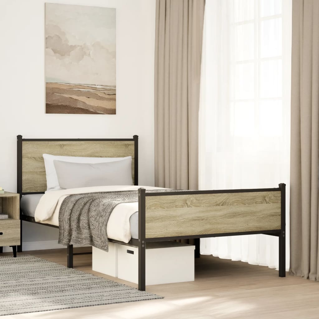 Metal Bed Frame without Mattress Sonoma Oak 100x200 cm
