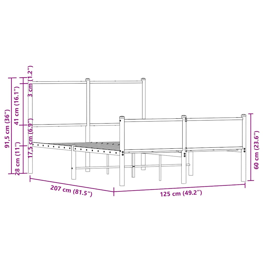 Metal Bed Frame without Mattress Sonoma Oak 120x200 cm