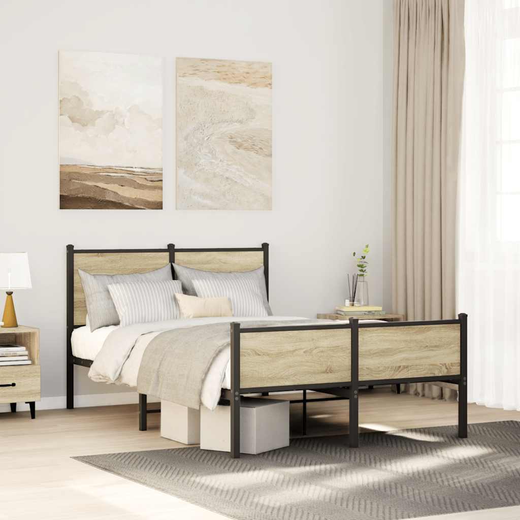 Metal Bed Frame without Mattress Sonoma Oak 120x200 cm