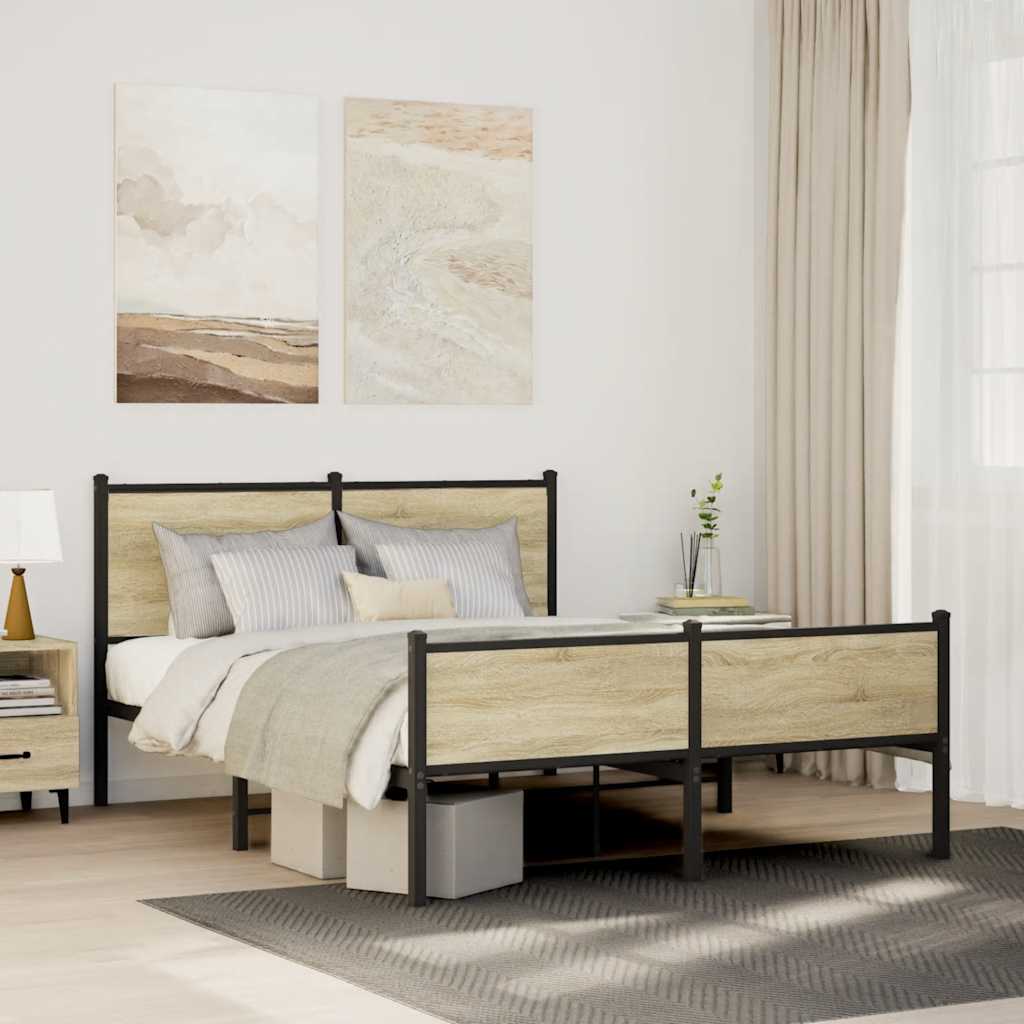 Metal Bed Frame without Mattress Sonoma Oak 137x190 cm