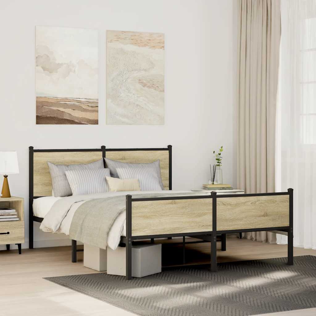 Metal Bed Frame without Mattress Sonoma Oak 140x200 cm