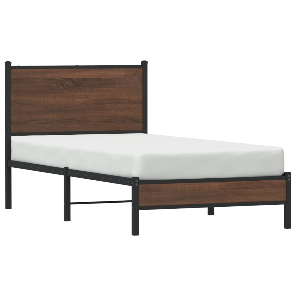 Metal Bed Frame without Mattress Brown Oak 75x190 cm Small Single