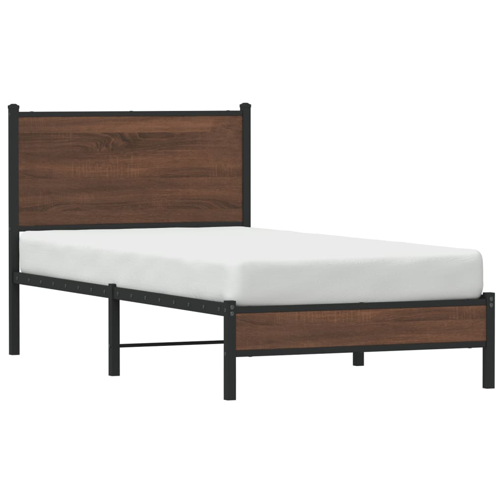 Metal Bed Frame without Mattress Brown Oak 80x200 cm