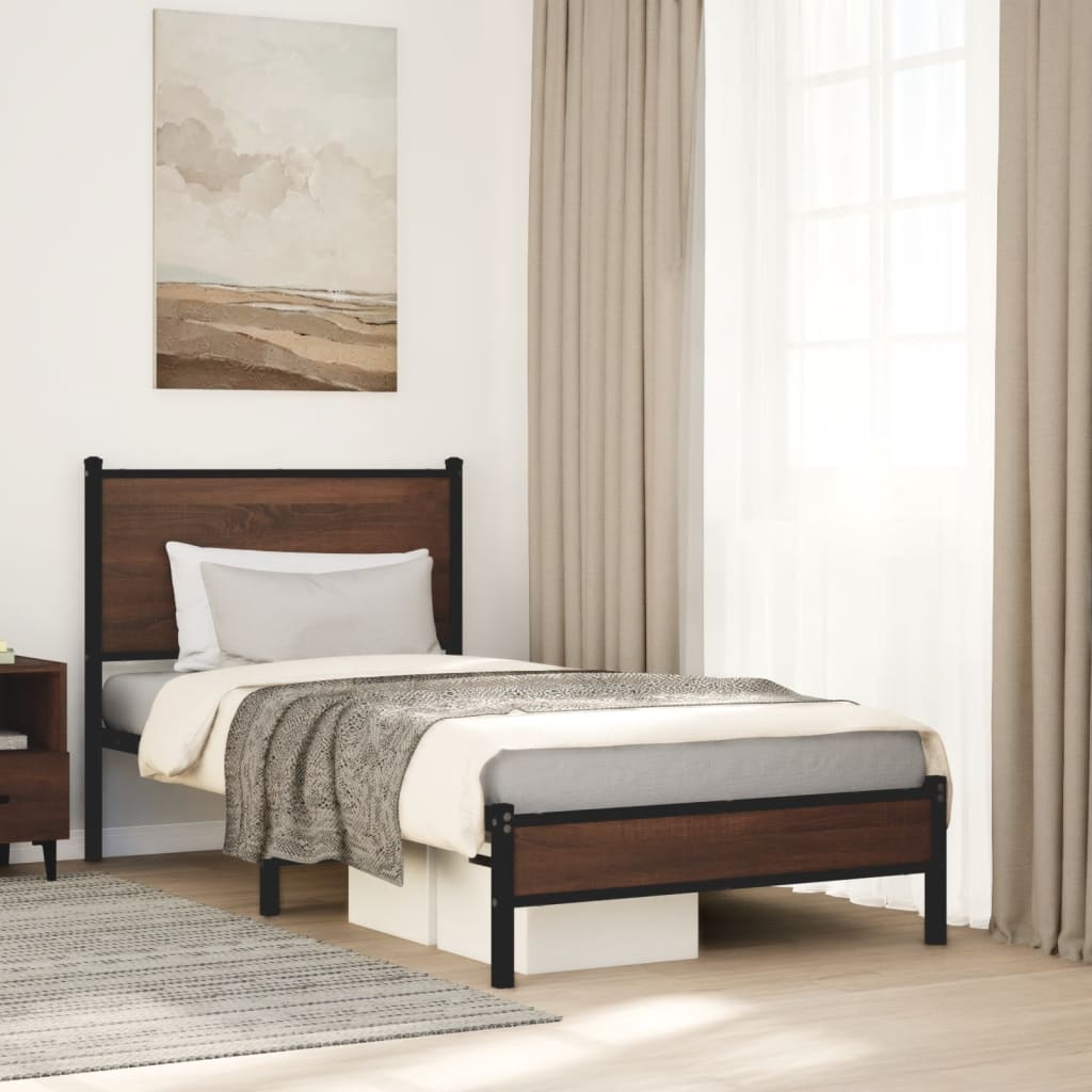 Metal Bed Frame without Mattress Brown Oak 80x200 cm