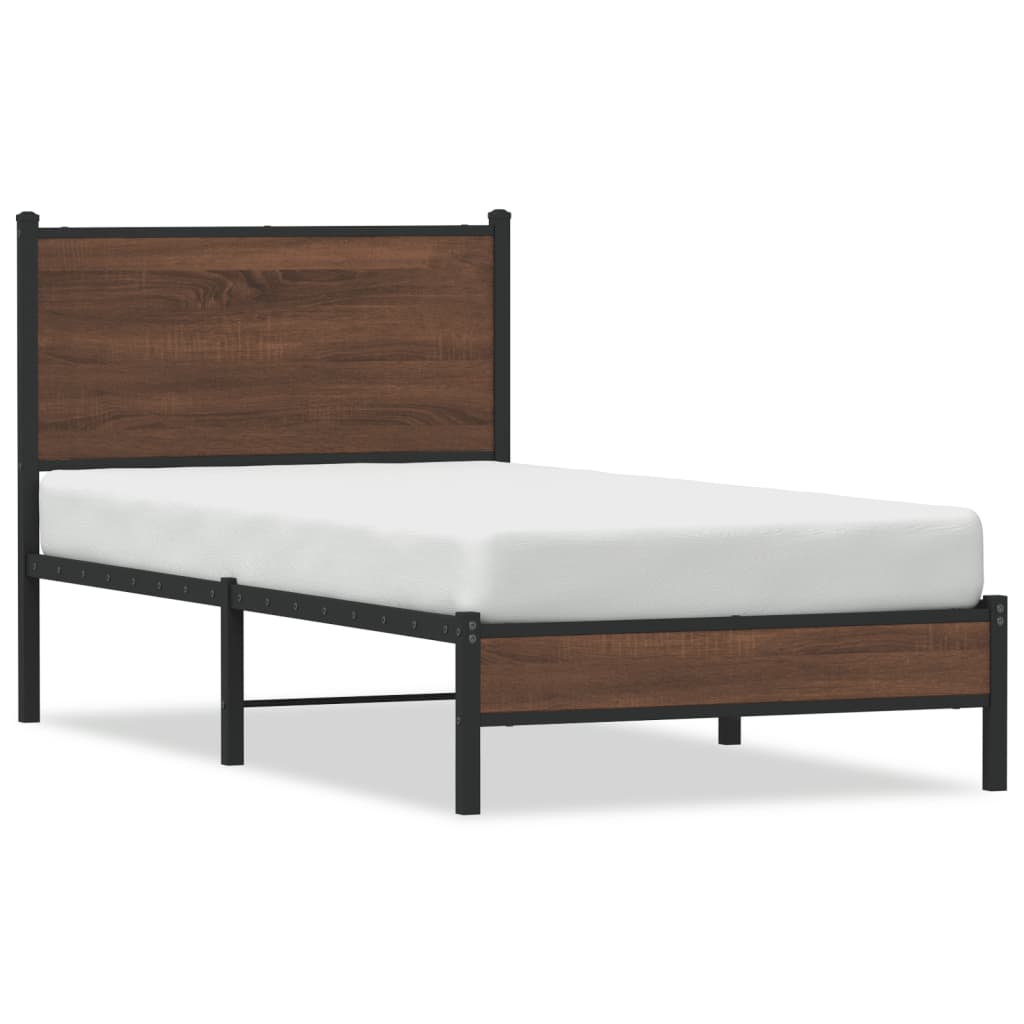 Metal Bed Frame without Mattress Brown Oak 90x200 cm