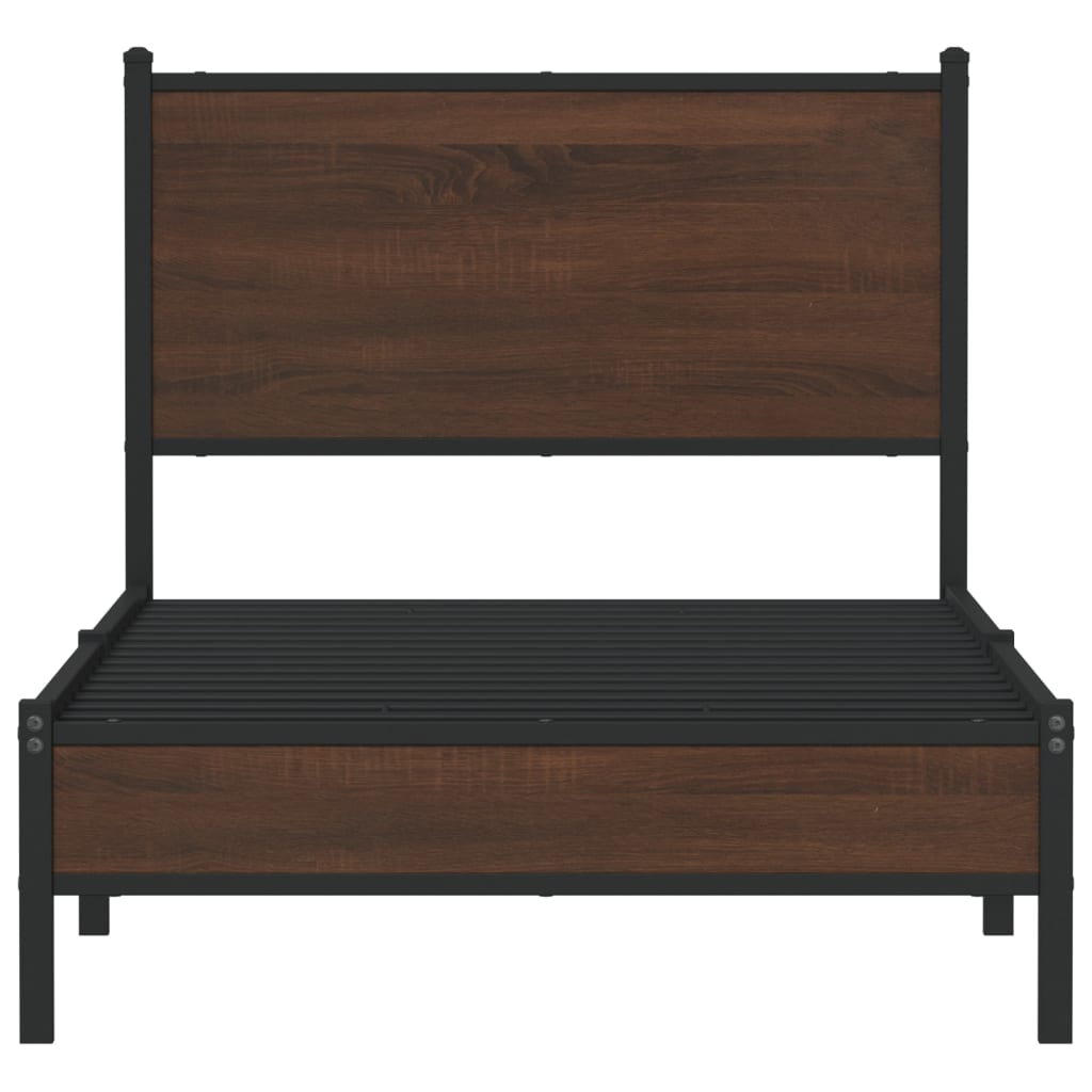 Metal Bed Frame without Mattress Brown Oak 90x200 cm