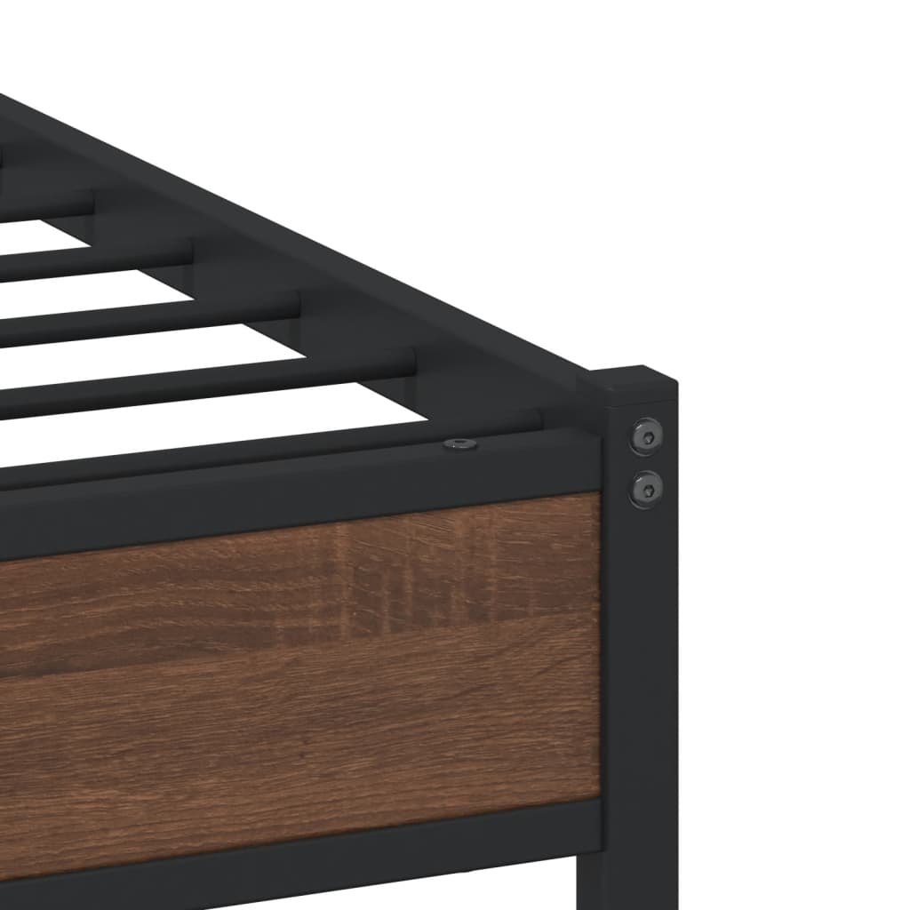 Metal Bed Frame without Mattress Brown Oak 100x190 cm