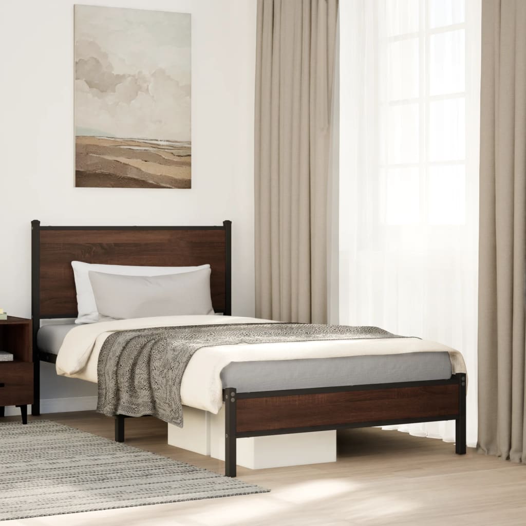 Metal Bed Frame without Mattress Brown Oak 100x190 cm