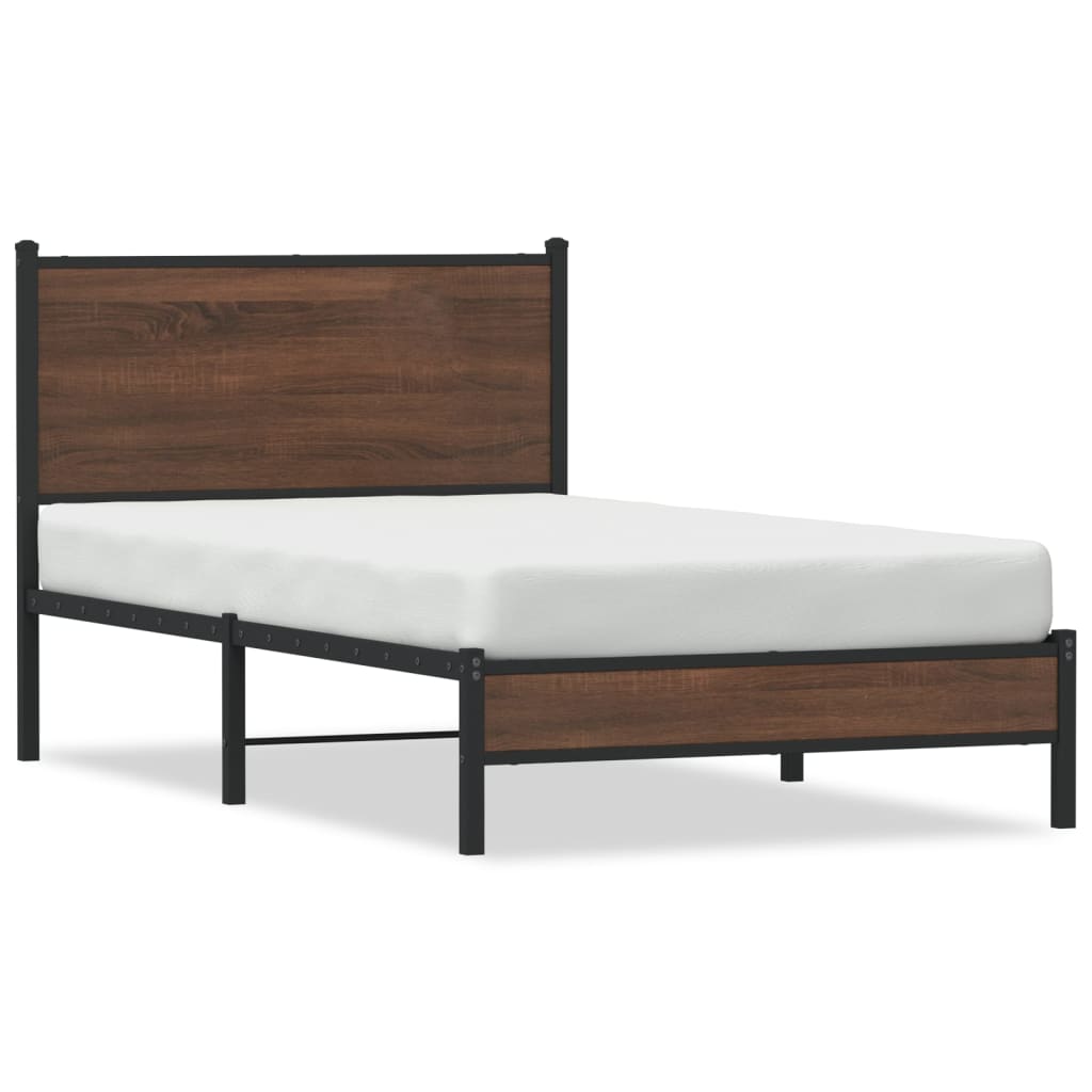 Metal Bed Frame without Mattress Brown Oak 100x200 cm