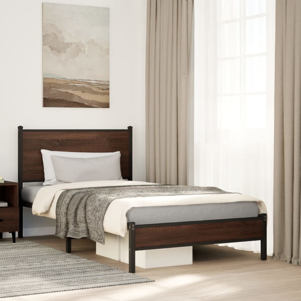 Metal Bed Frame without Mattress Brown Oak 100x200 cm