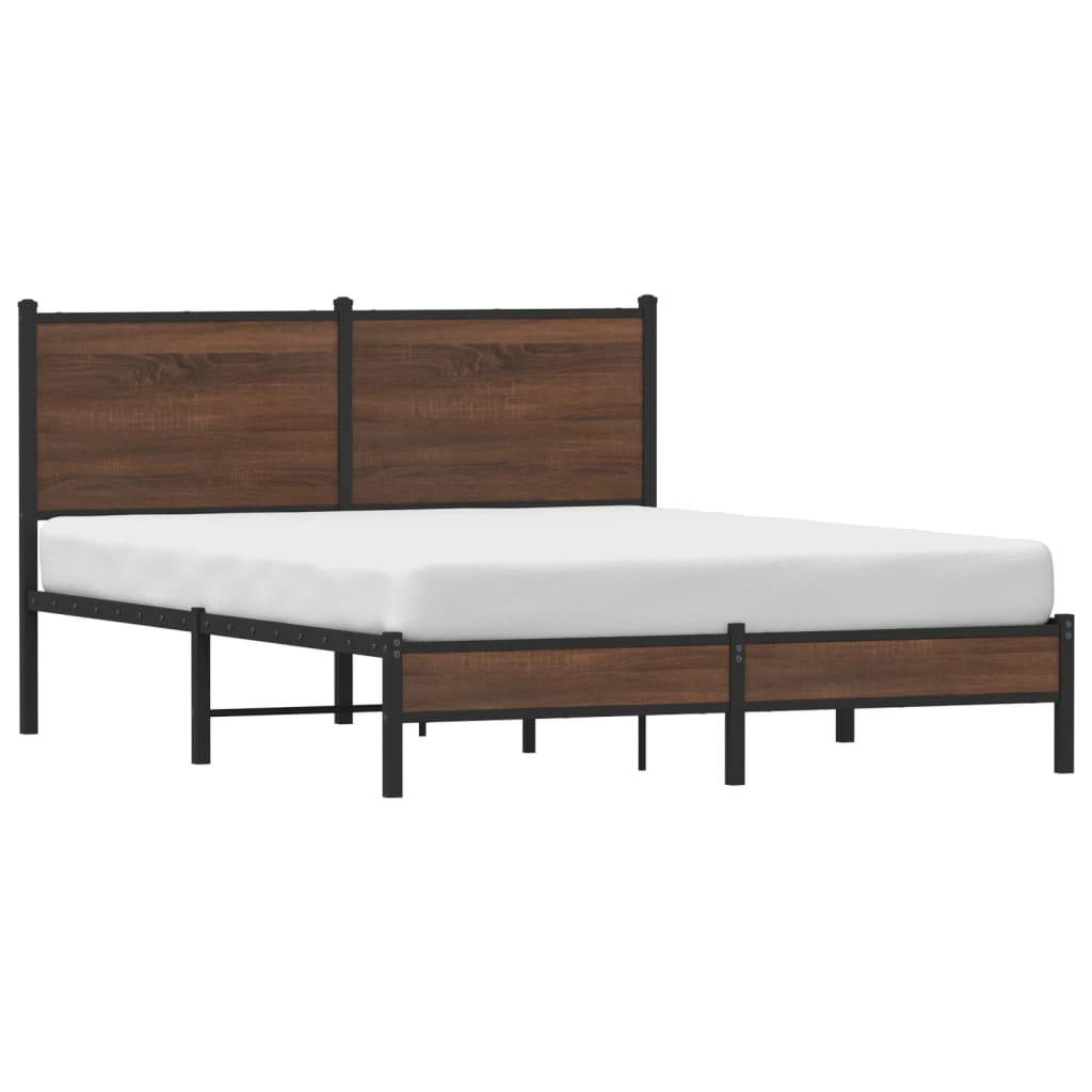 Metal Bed Frame without Mattress Brown Oak 137x190 cm