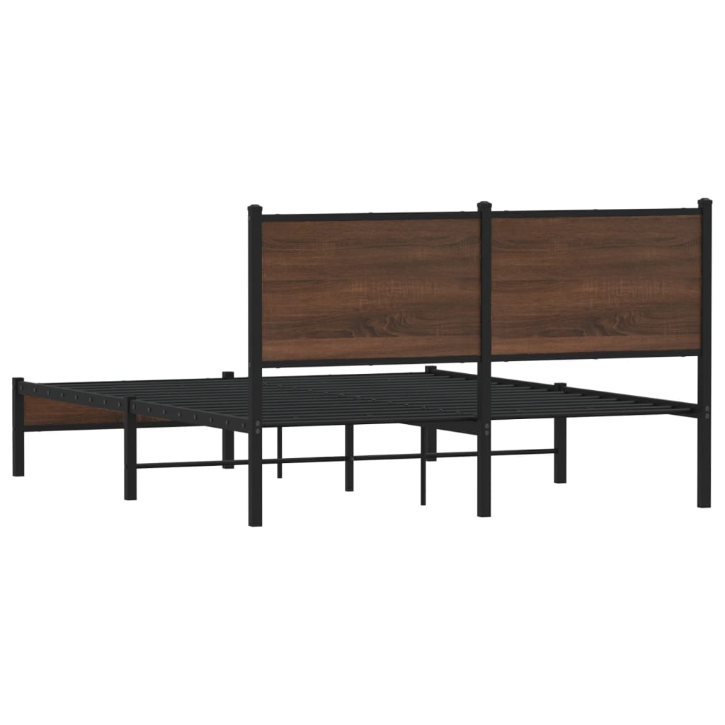 Metal Bed Frame without Mattress Brown Oak 137x190 cm