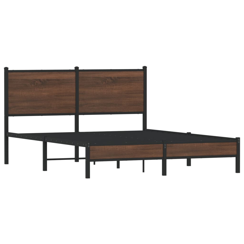Metal Bed Frame without Mattress Brown Oak 140x190 cm