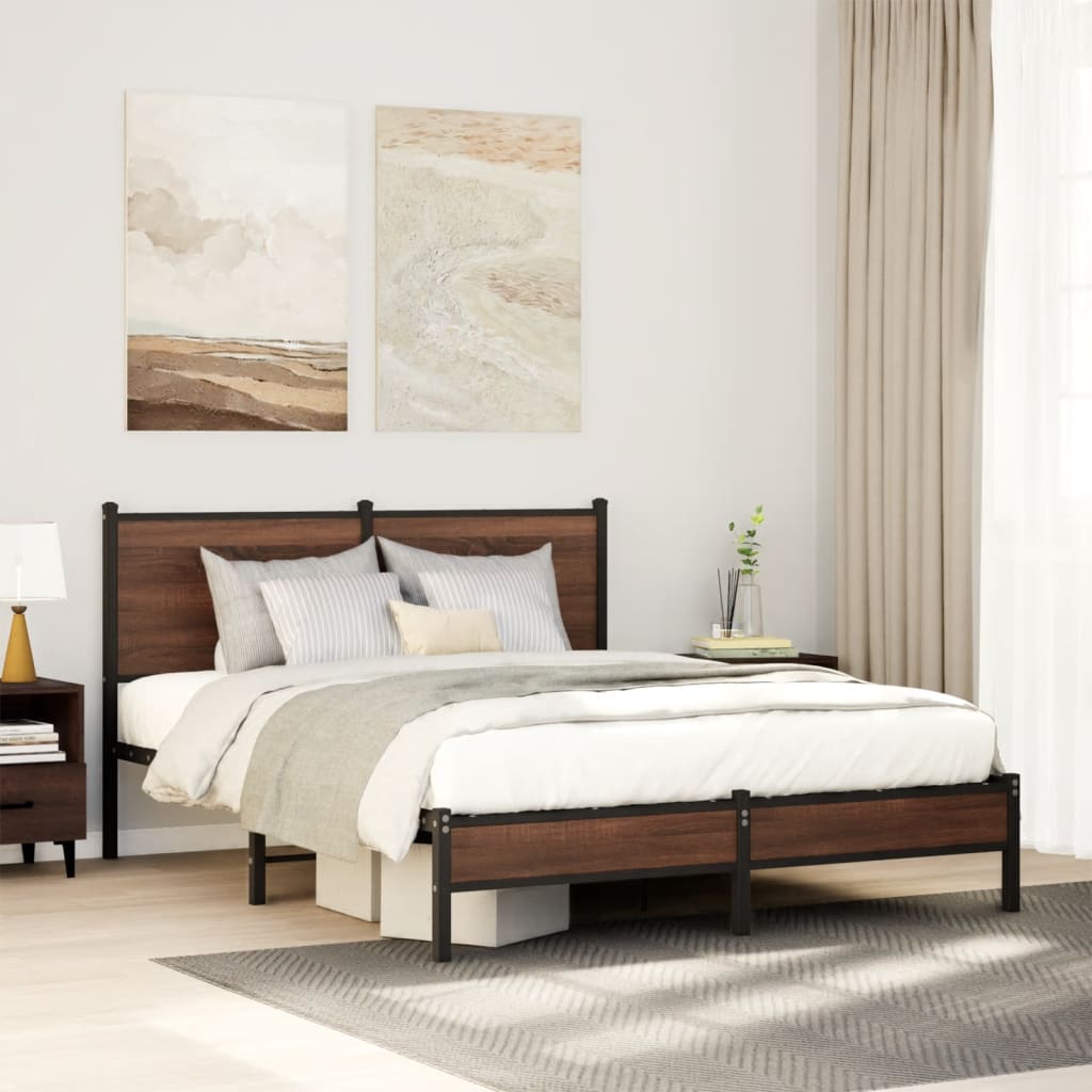 Metal Bed Frame without Mattress Brown Oak 140x190 cm