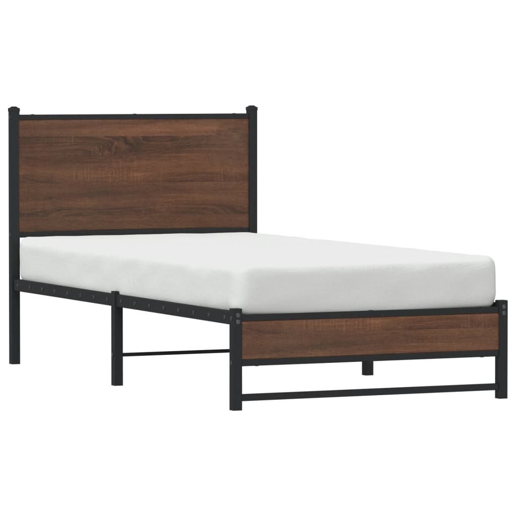 Metal Bed Frame without Mattress Brown Oak 75x190 cm Small Single