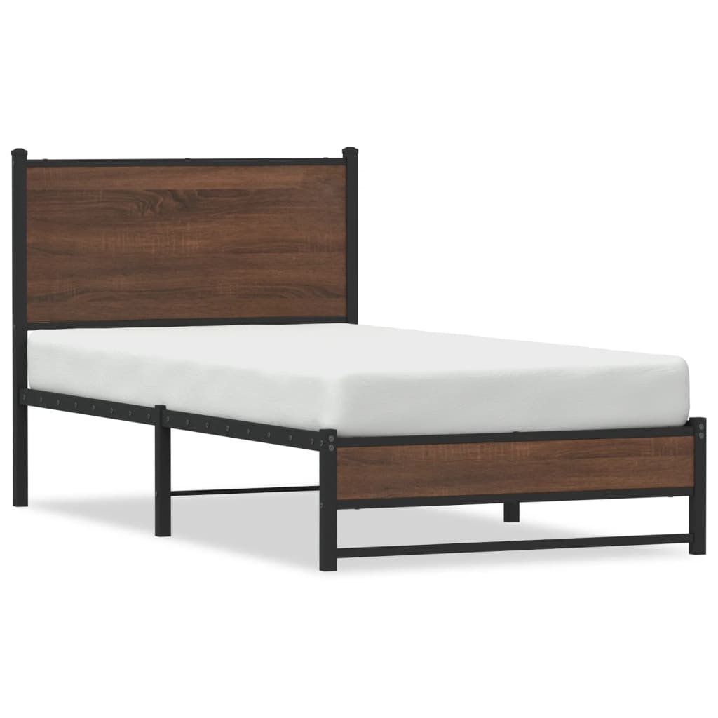 Metal Bed Frame without Mattress Brown Oak 80x200 cm