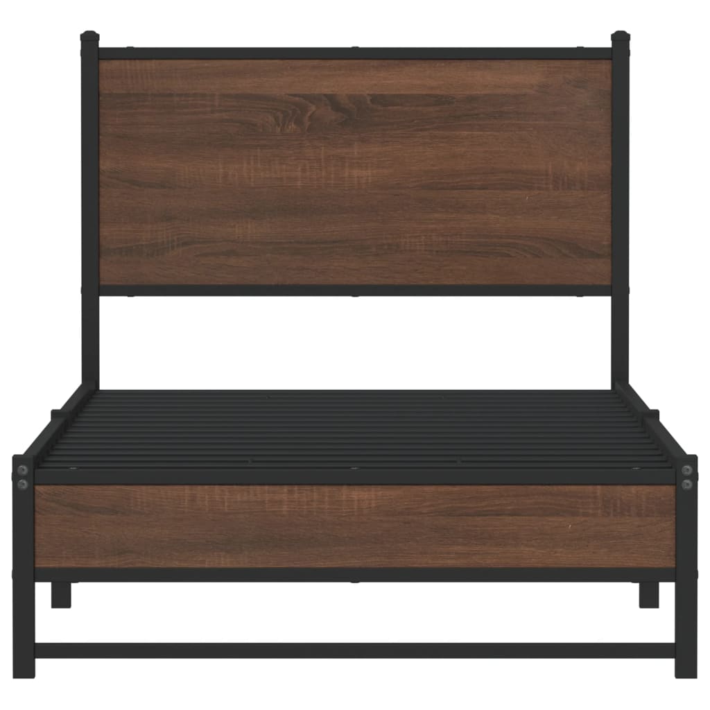 Metal Bed Frame without Mattress Brown Oak 90x200 cm