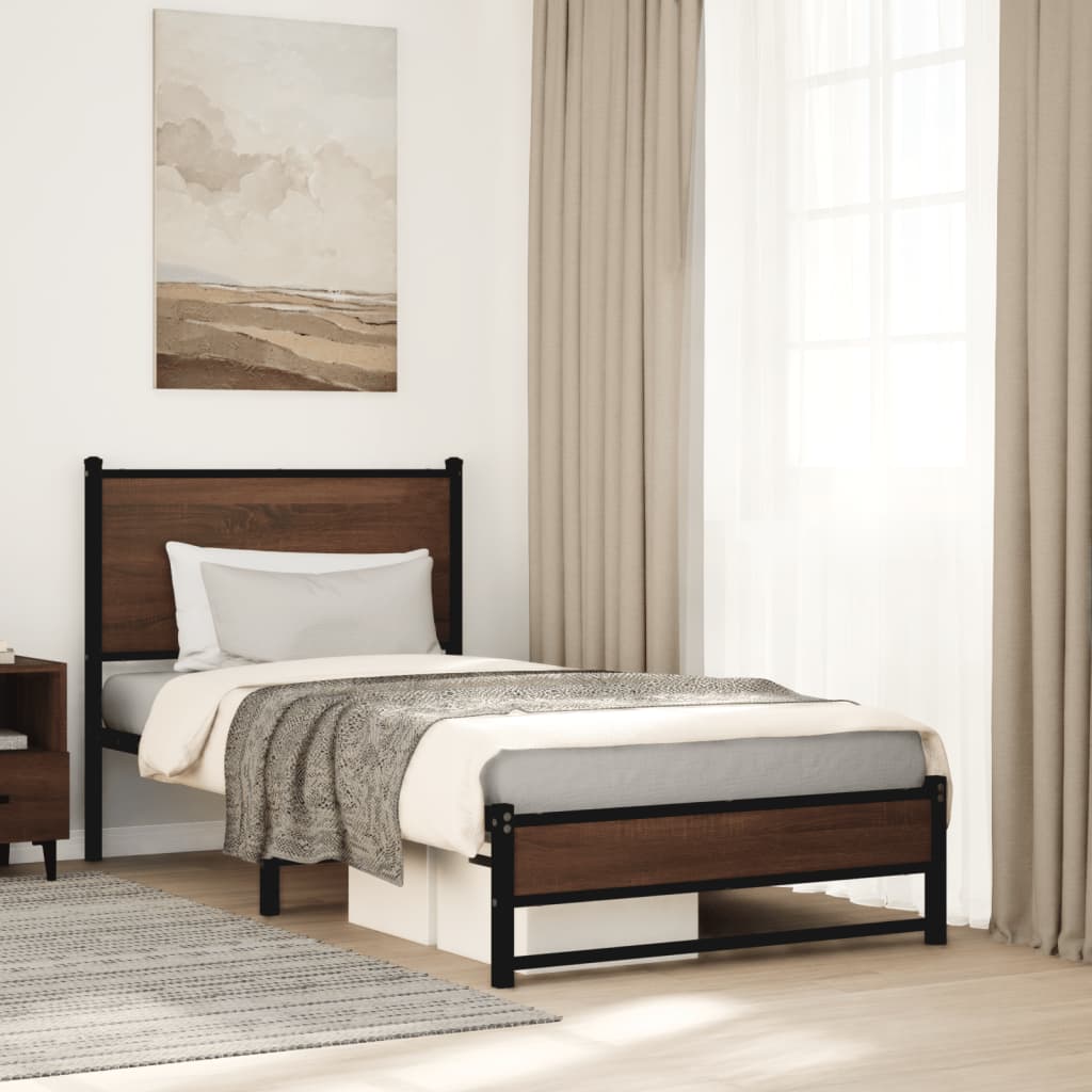 Metal Bed Frame without Mattress Brown Oak 90x200 cm