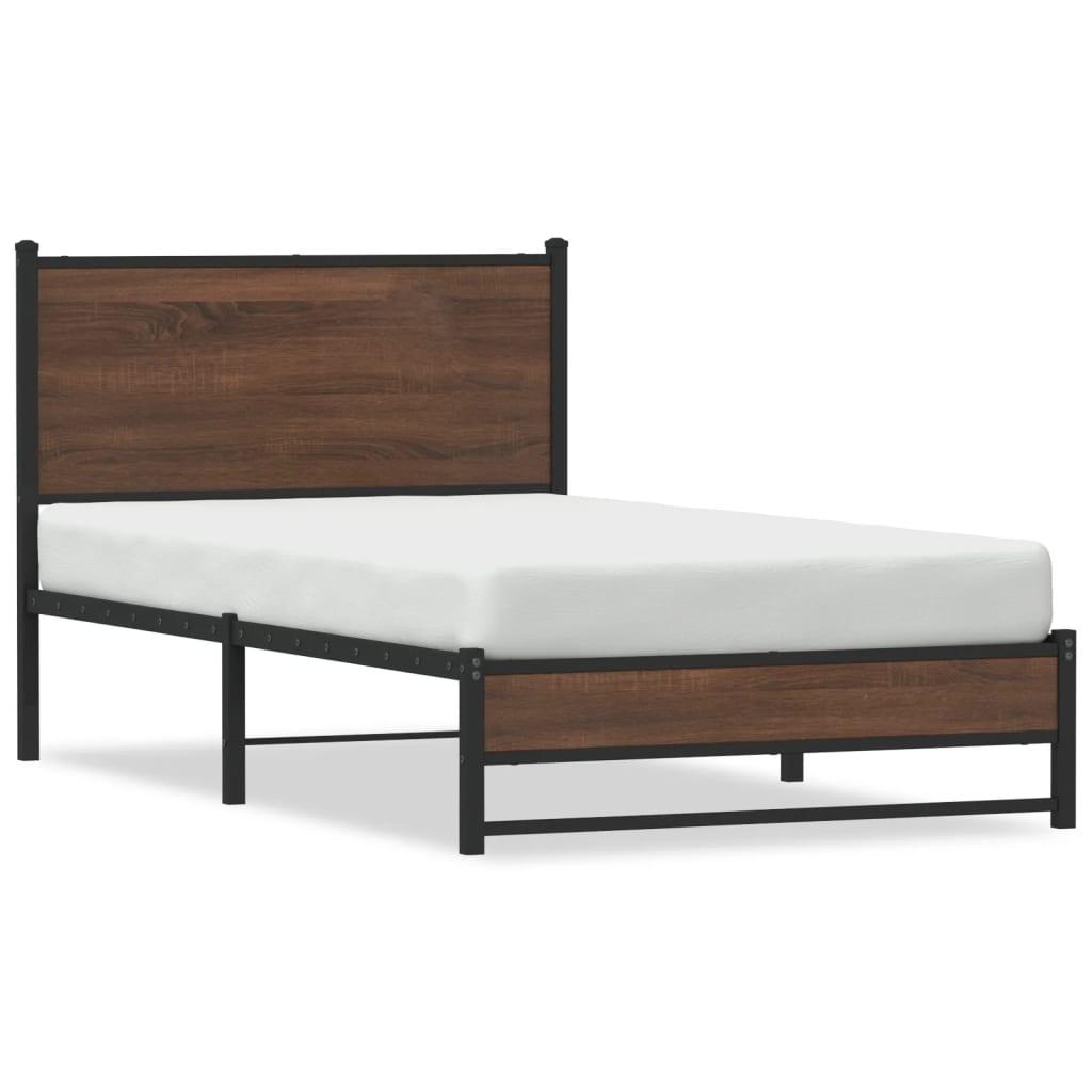 Metal Bed Frame without Mattress Brown Oak 100x190 cm
