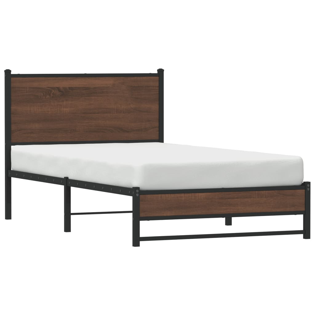 Metal Bed Frame without Mattress Brown Oak 100x190 cm