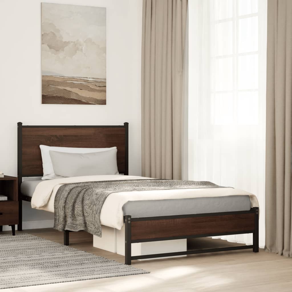 Metal Bed Frame without Mattress Brown Oak 100x200 cm