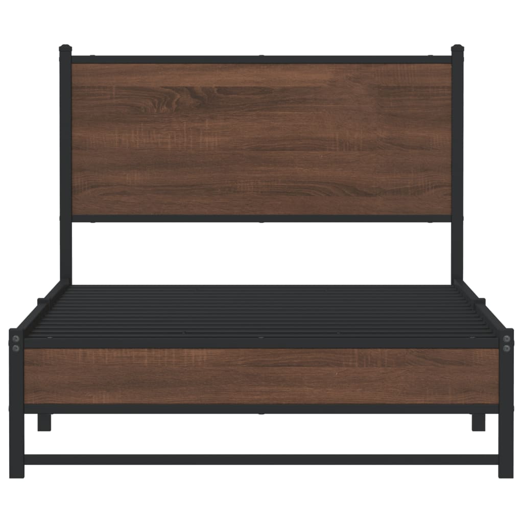 Metal Bed Frame without Mattress Brown Oak 107x203 cm