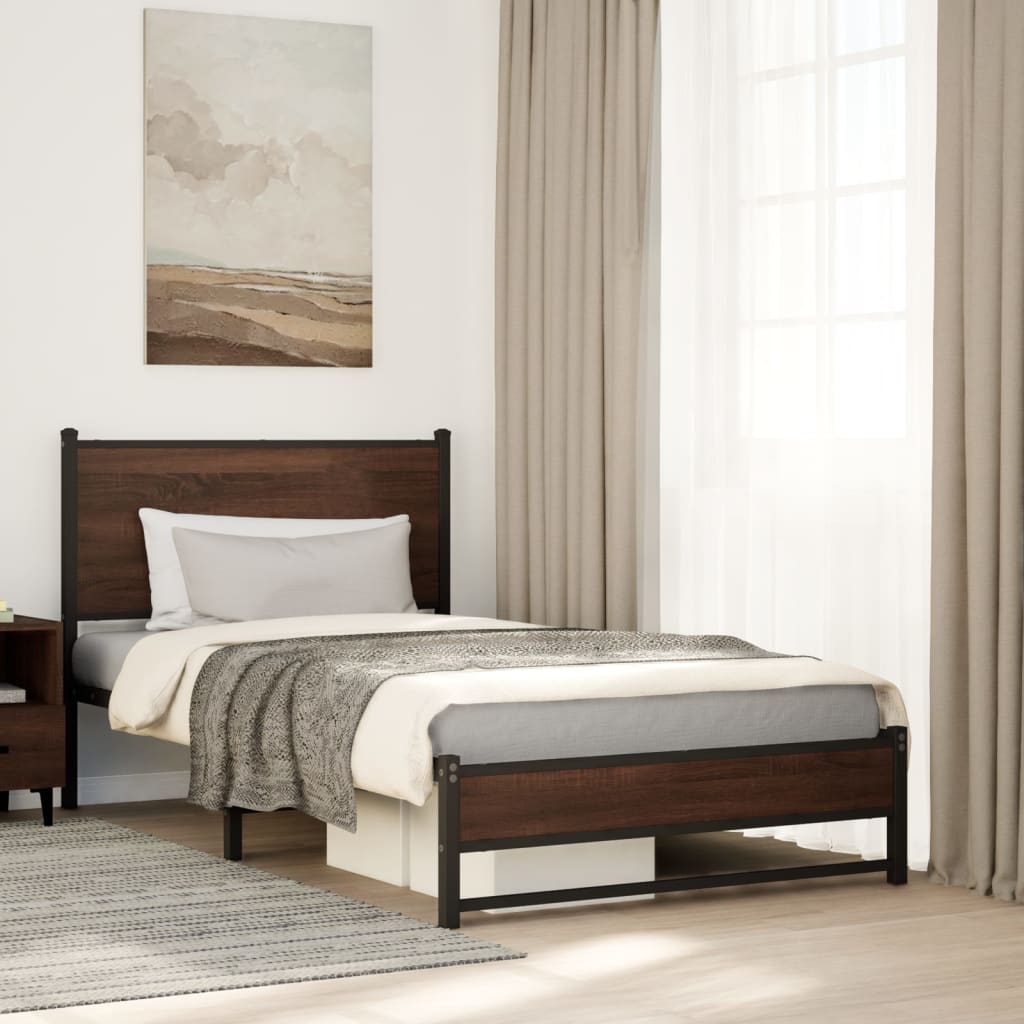 Metal Bed Frame without Mattress Brown Oak 107x203 cm