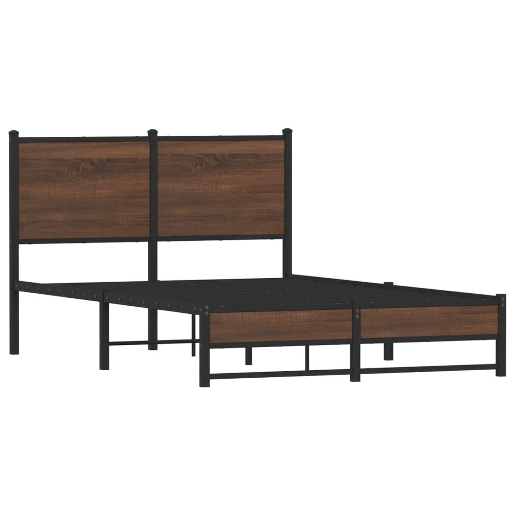 Metal Bed Frame without Mattress Brown Oak 120x190 cm Small Double