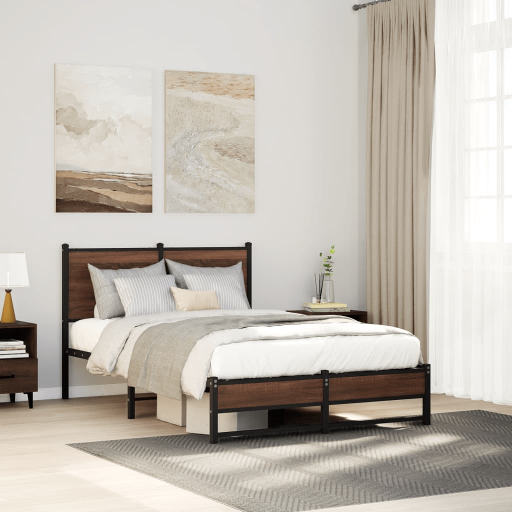 Metal Bed Frame without Mattress Brown Oak 120x190 cm Small Double