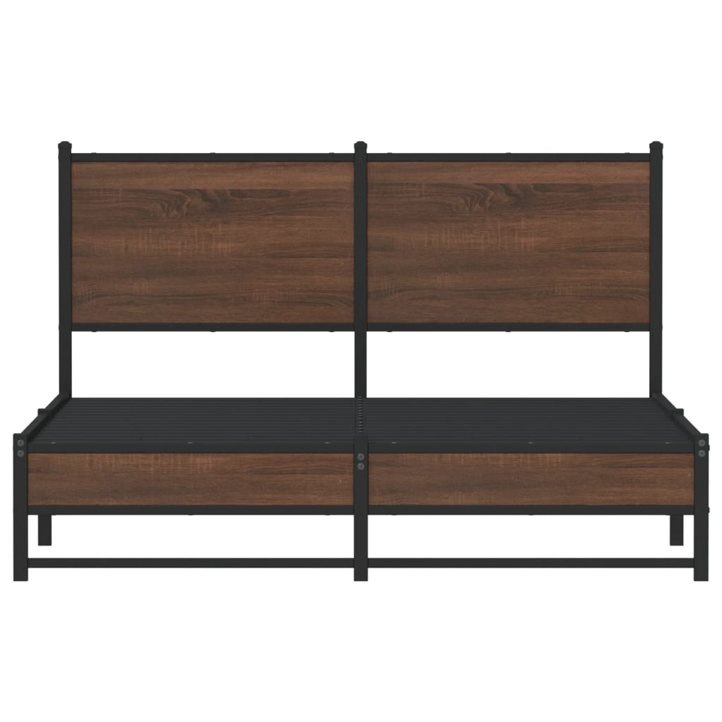 Metal Bed Frame without Mattress Brown Oak 137x190 cm