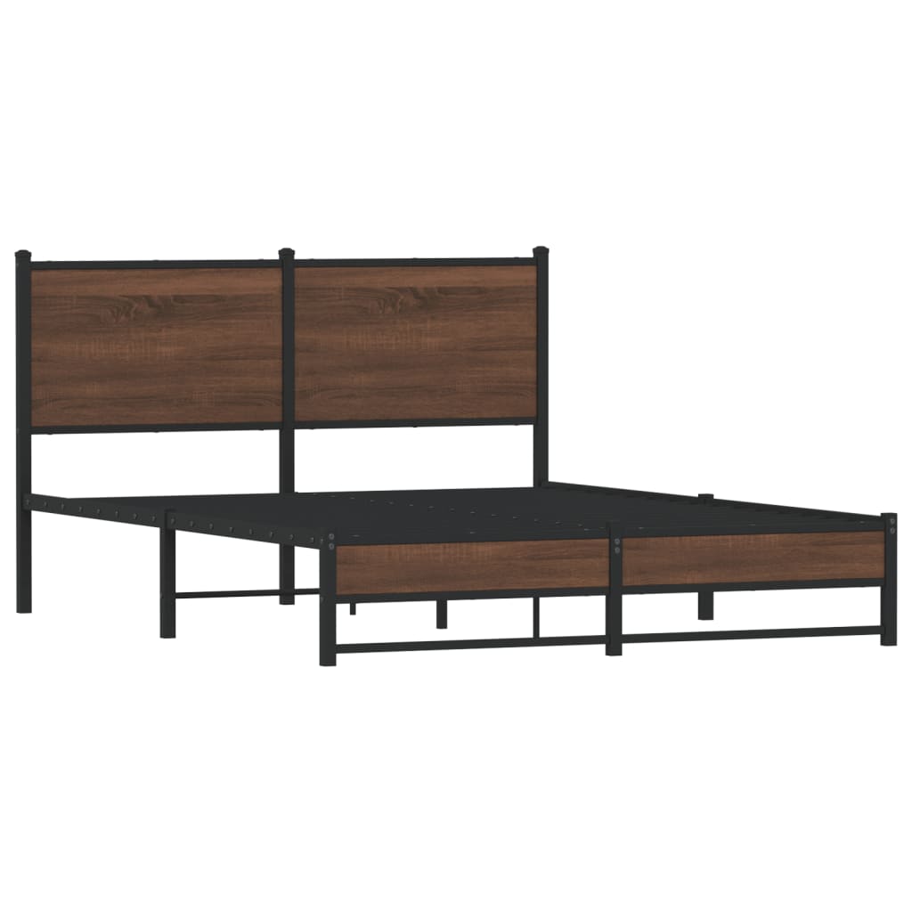 Metal Bed Frame without Mattress Brown Oak 150x200 cm King Size
