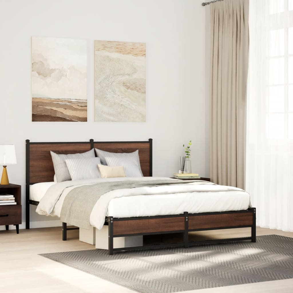 Metal Bed Frame without Mattress Brown Oak 150x200 cm King Size