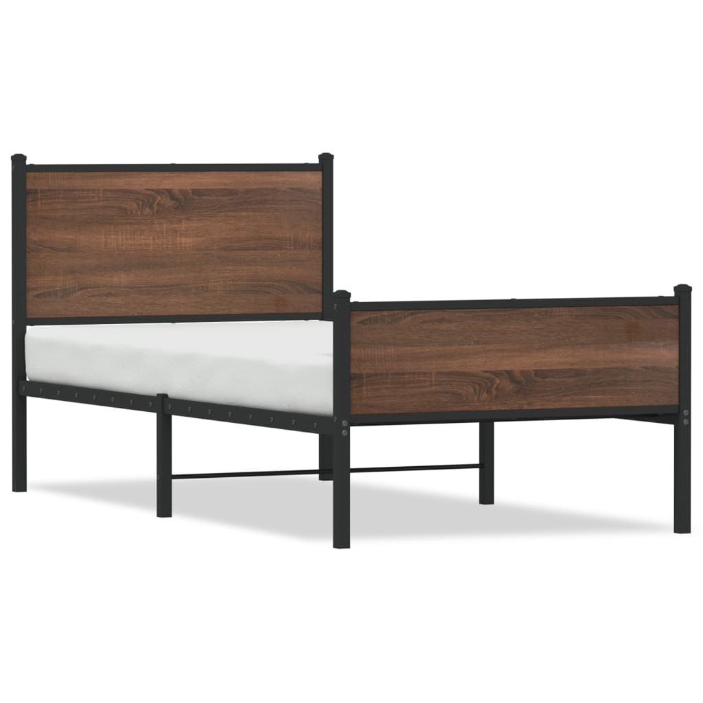 Metal Bed Frame without Mattress Brown Oak 80x200 cm