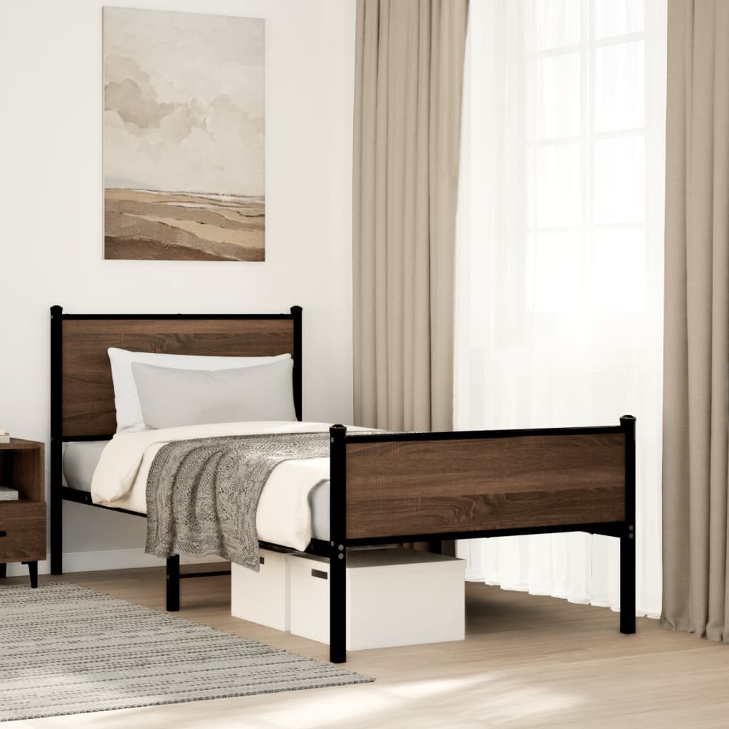 Metal Bed Frame without Mattress Brown Oak 80x200 cm