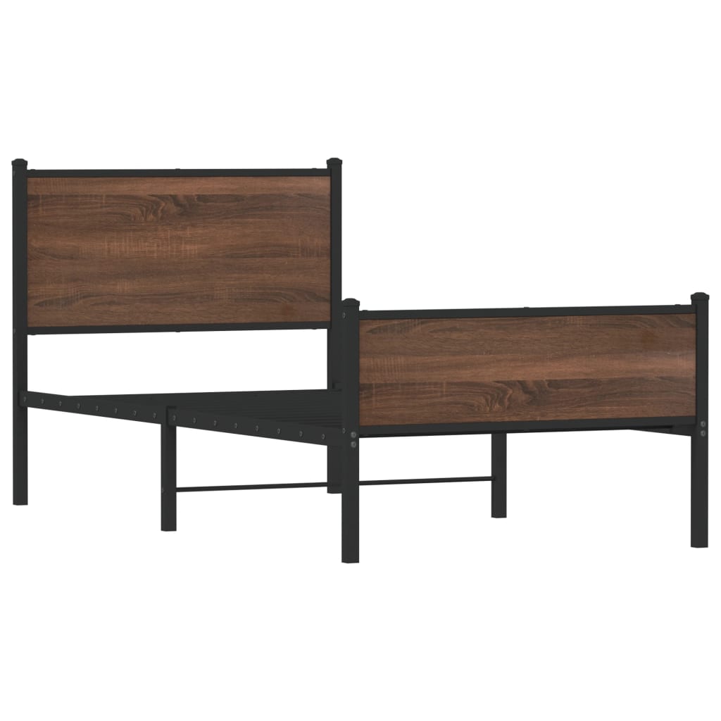 Metal Bed Frame without Mattress Brown Oak 90x190 cm Single