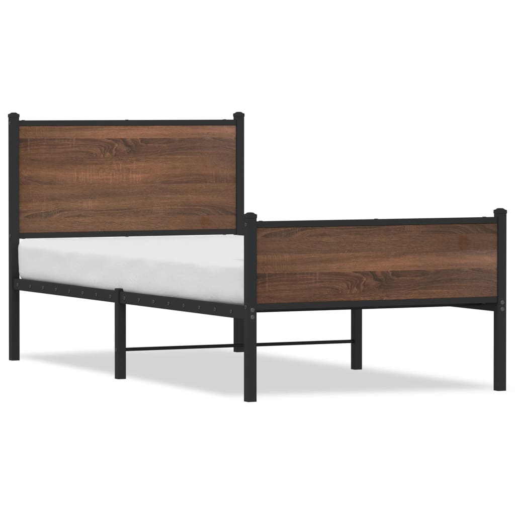Metal Bed Frame without Mattress Brown Oak 90x200 cm