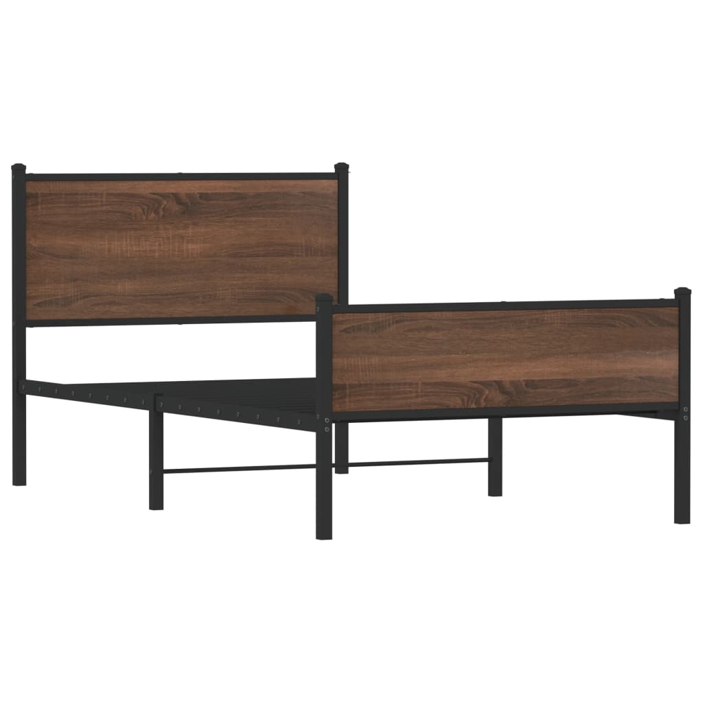 Metal Bed Frame without Mattress Brown Oak 100x190 cm
