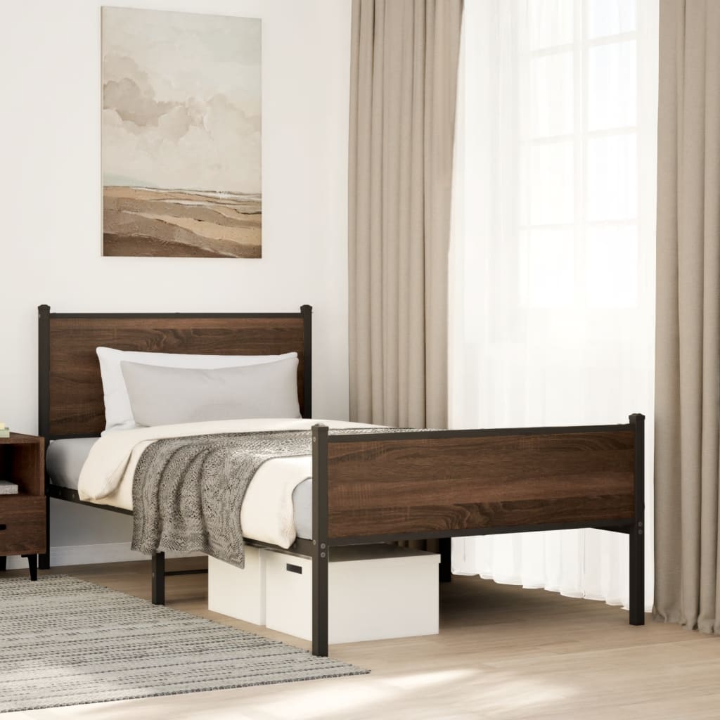 Metal Bed Frame without Mattress Brown Oak 100x190 cm