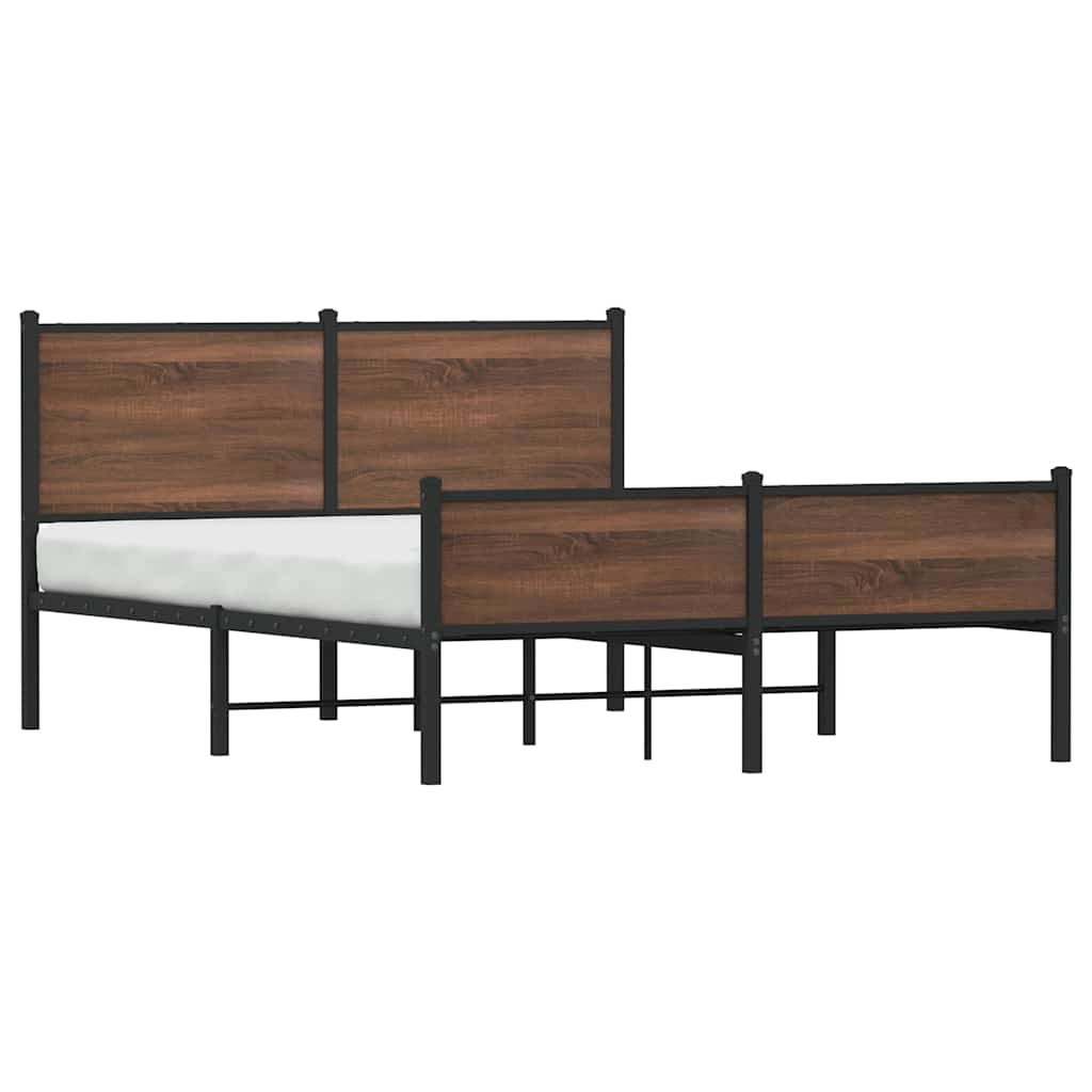 Metal Bed Frame without Mattress Brown Oak 140x200 cm