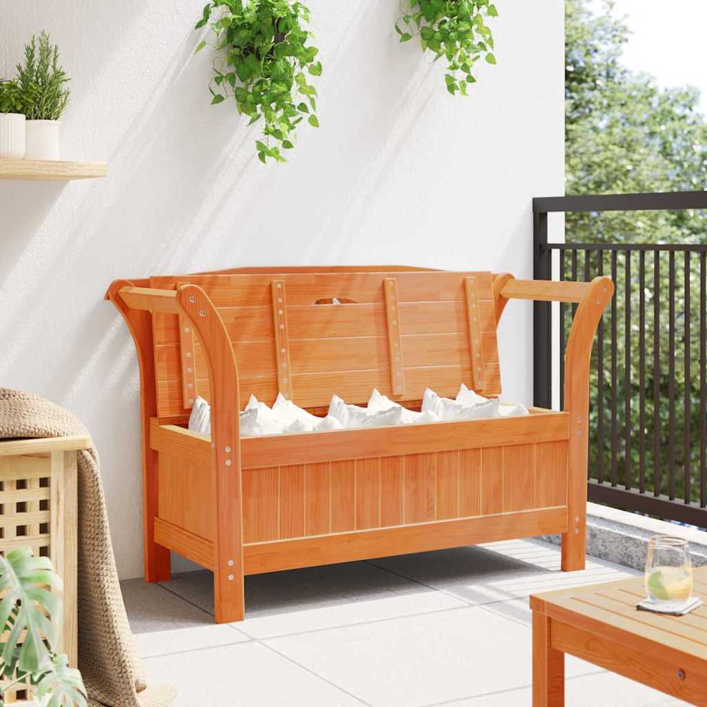 Garden Storage Bench Brown 119 x 76 x 44cm Solid pine wood