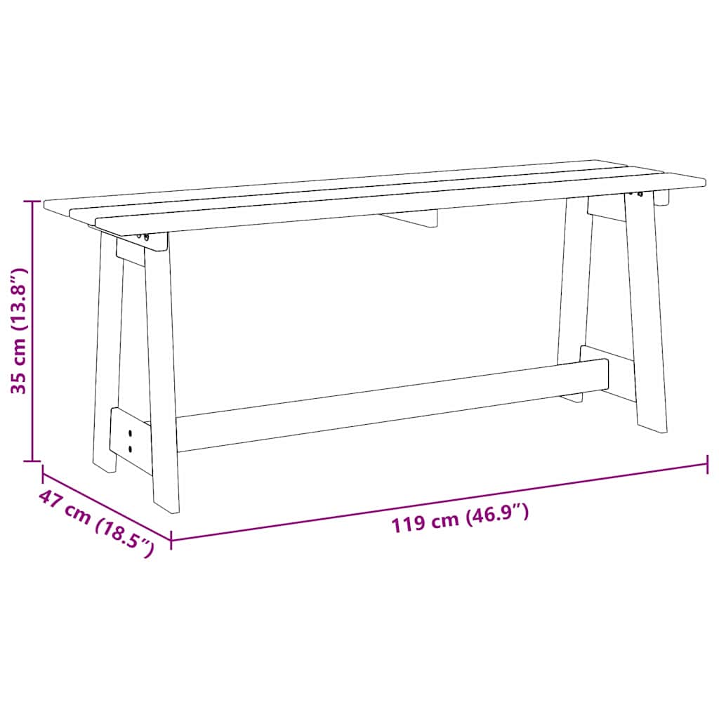 Outdoor Bench Brown 119 x 35 x 47cm Solid pine wood