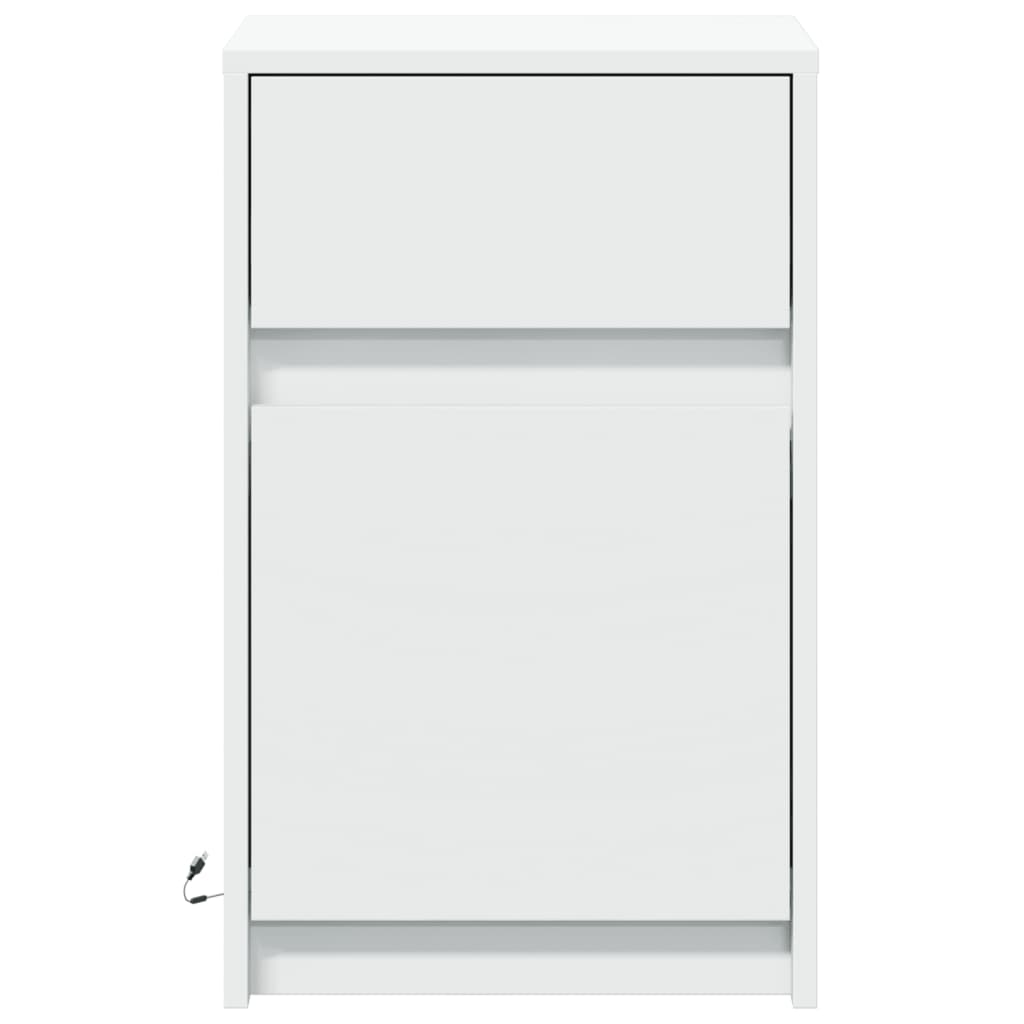 Bedside Cabinet with LED Lights White Engineered Wood