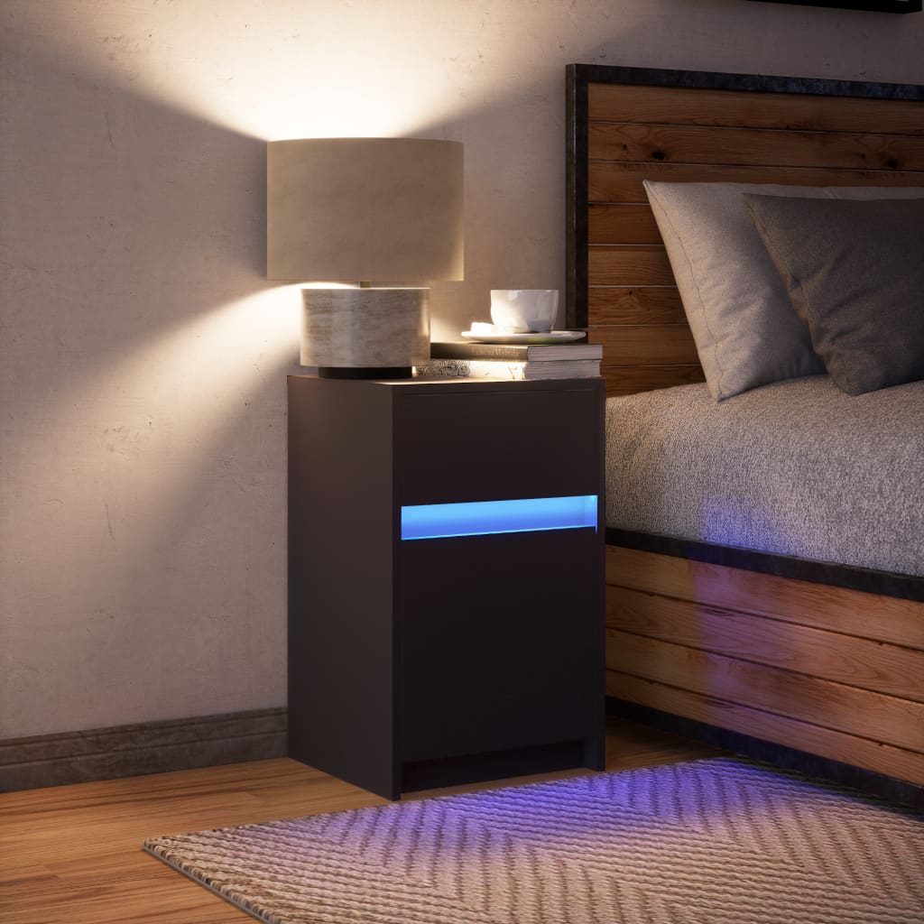 Bedside Cabinet with LED Lights Black Engineered Wood