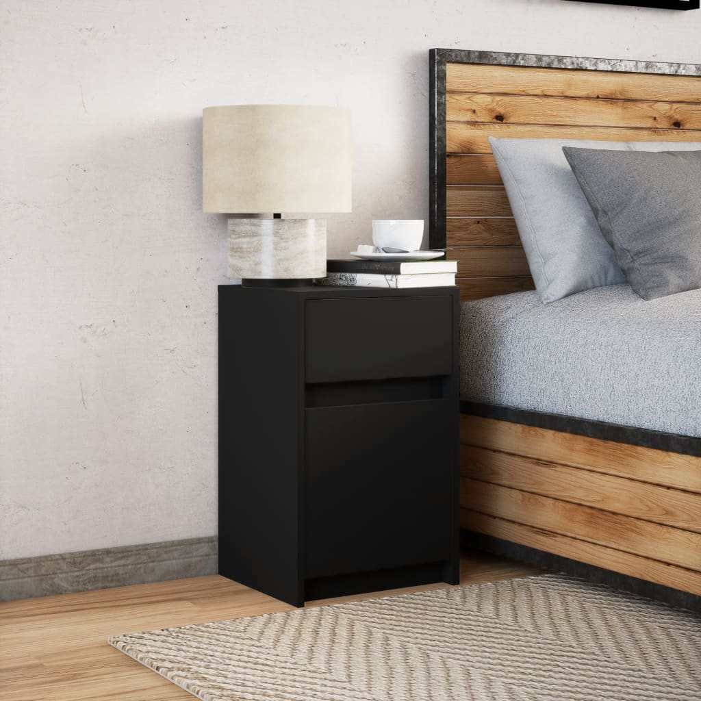 Bedside Cabinet with LED Lights Black Engineered Wood