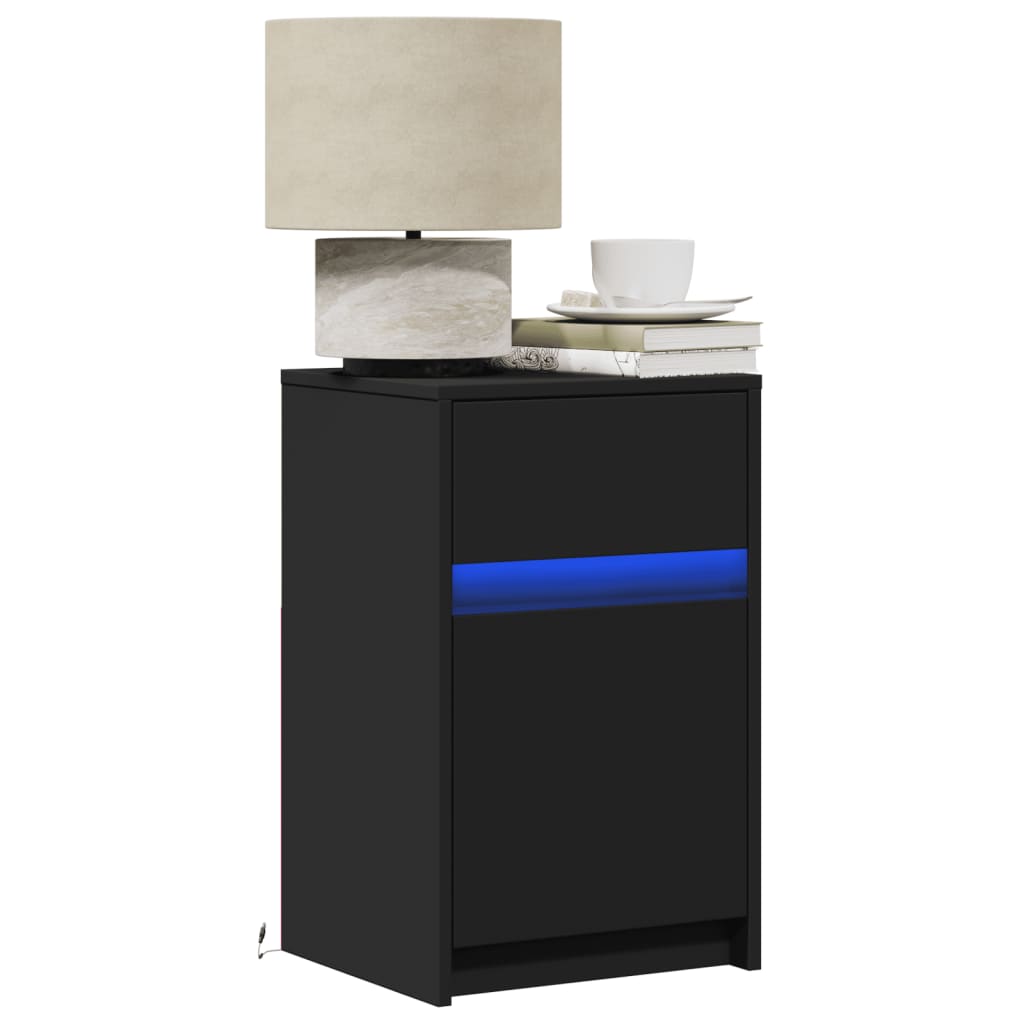 Bedside Cabinet with LED Lights Black Engineered Wood